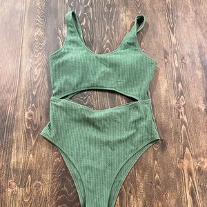 SHEIN Olive Green Cutout One Piece Swimsuit